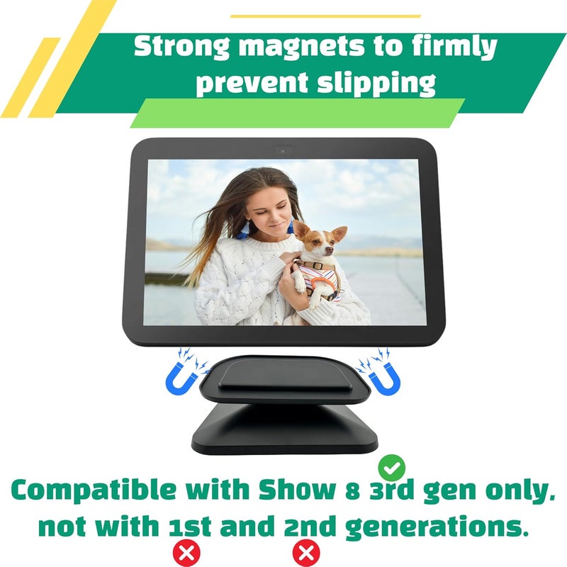 SINTRON Adjustable Magnetic Stand Mount Black for Echo Show 8 3rd gen, Smart Display Stand Holder with 360 Degree Rotation, Swivel & Tilt Function, Anti-Slip Base - Compatible with iPhone newer models - Image 2